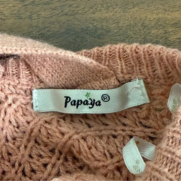 Papaya Pink Textured Knit Sweater M Long Sleeve Crisscross Back Fall Winter - Picture 5 of 7
